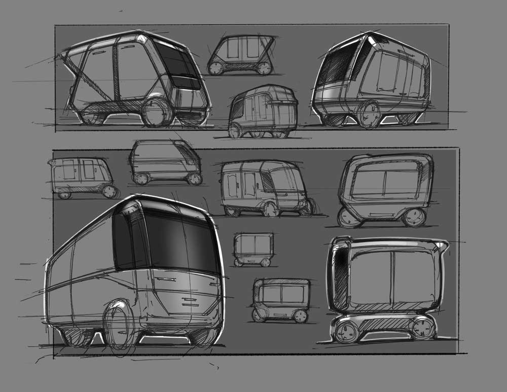 2-front wheel 1-rear-wheel food delivery robot concept sketches